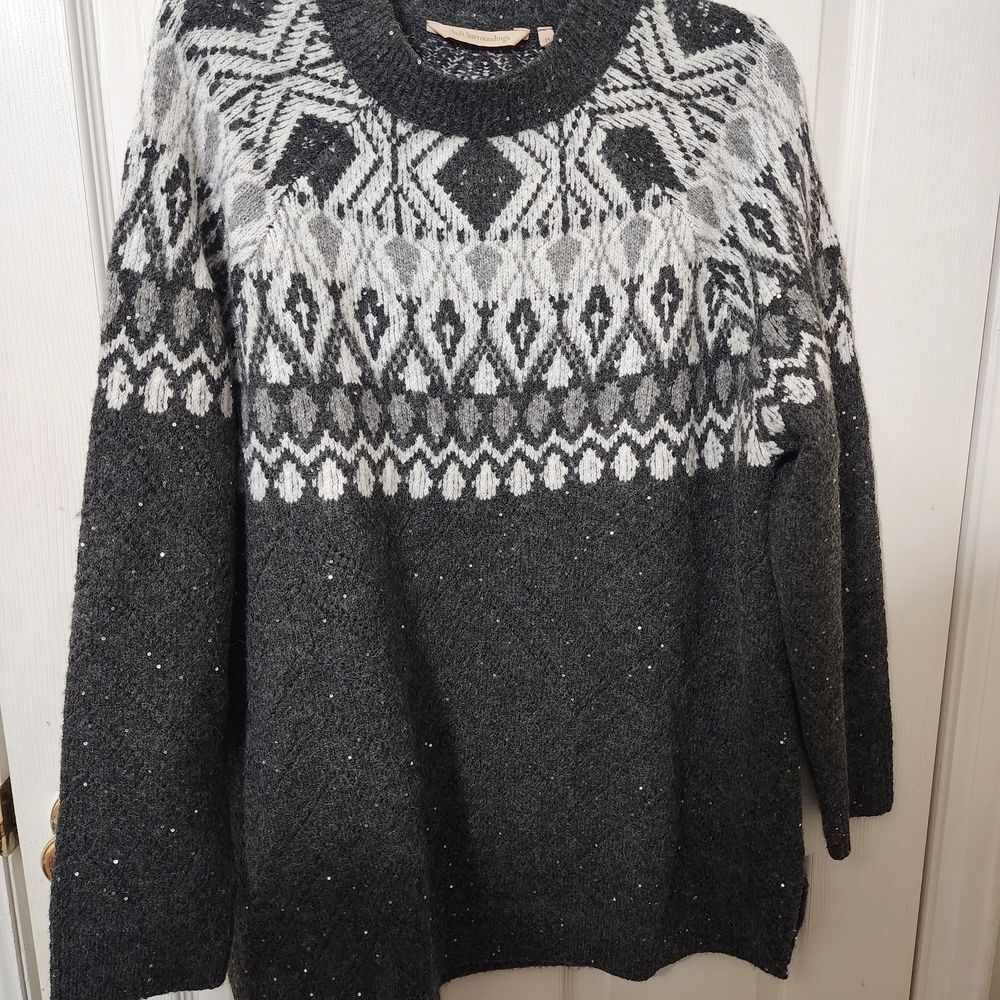 Soft Surroundings Charcoal and Cream Knit Sweater